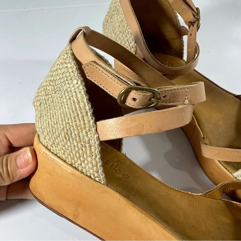 Coclico Women’s Platform Wedge  sandals Ankle Strap Brown Size EU38‎ (US7.5)
